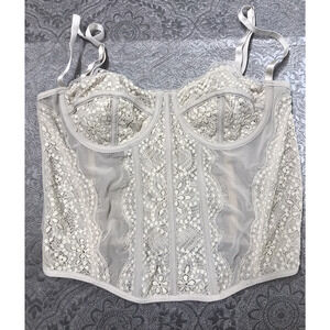 Women's Corset Bustier Vintage Lace Cami Corset Tank Crop Top Ivory M Underwire